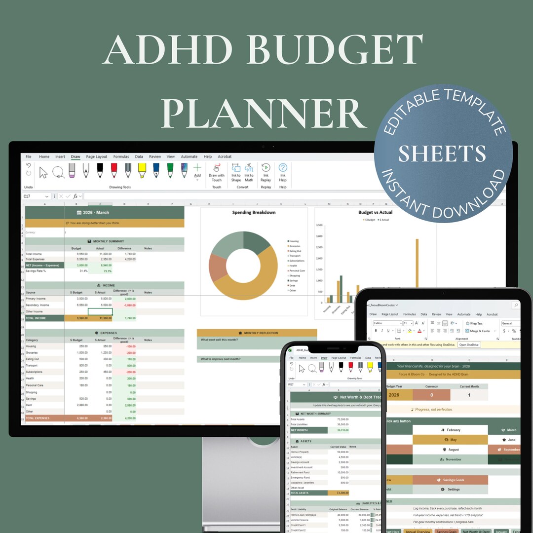 ADHD Budget Planner | Excel & Google Sheets Spreadsheet ...