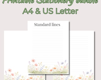 Wildflower Printable Stationery – A4 + US Letter, Standard, Wide & Blank, PDF + JPG, Pastel Floral Paper