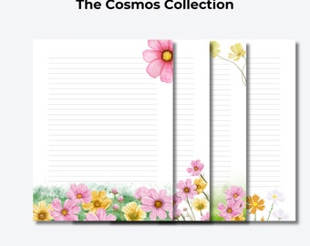 Botanical Letter Writing Paper: Spring Inspired Flower Printable Stationery, Cosmos Collection (Printable)