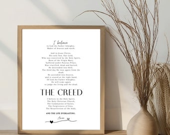 Credo de los Apóstoles, Credo Niceno, Letrero bíblico, Arte mural de oración, Regalo de bautismo, Decoración cristiana para el hogar, Imprimible de fe moderna, Descarga digital