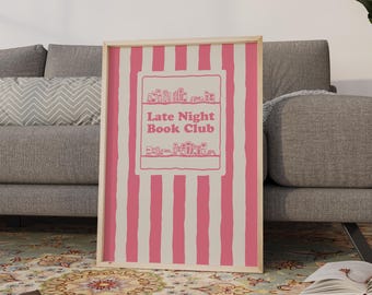 Sweet Pink Late Night Book Club Print: Cozy Reading Room Wall Art (Digital Download)