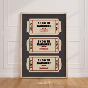 Shower Karaoke Print, Bathroom Decor, Ticket Wall Art, Shower Singing, Digital Download, Retro Bathroom Printable, Cute Decor, Funny Print