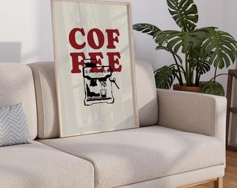 Retro Coffee Print: Minimalist Hand Drawn Espresso Poster (Digital Download)