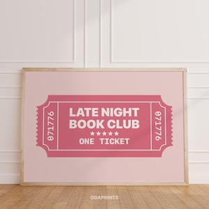 Late Night Book Club Ticket Horizontale Druck Wand Buch Liebhaber Wand Retro Bibliothek Wand Kunst Leser Club Geschenk für Buchliebhaber Poster | Nr.161