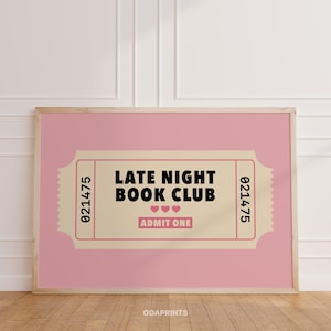 Late Night Book Club, Bookish Digital Download, Reading Club Print, Bedroom Book Nook Decor, Book Lover Wall Art, Printable Reading Room