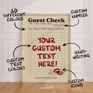 Custom Guest Check Print, Custom Text Wall Art, Personalized Quote, Customized Gift Print, Retro Typography Text Art, Guest Check Templates