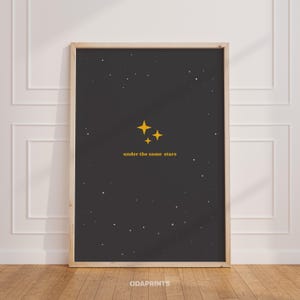 Nachtelijke hemel kunst aan de muur, onder dezelfde sterren print, astronomie cadeau voor liefhebbers, reisruimte decor, hemelse digitale kunst, afdrukbare maan planeet