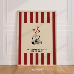 This Song Reminds Me Of You, Music Art Print, Gift Music Lovers, Preppy Apartment Art, Trendy Room Decor, Retro Typography Digital Download