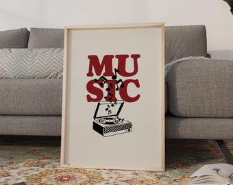 Vintage Record Player Print: Minimalist Music Wall Art (Digital Download)