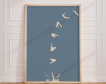 Swimming Print, Beach Wall Art, Bathroom Artwork, Pool Decor, Minimalist Summer Art, Coastal Digital Download, Gift For Swimmer, Ocean Print