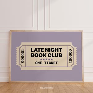 Late Night Book Club Ticket Druck Horizontale Mädchen Zimmer Druck Geschenkidee für Buchliebhaber Digitale Bibliothek Druck Lesung Mädchen Illustration Kunst