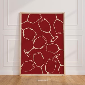 Red Wine Glass Printable Wall Art, Vintage Food, Eclectic Kitchen Wall Art, Digital Download, Kitchen Bar, Dinning Room Poster, Dinner Party