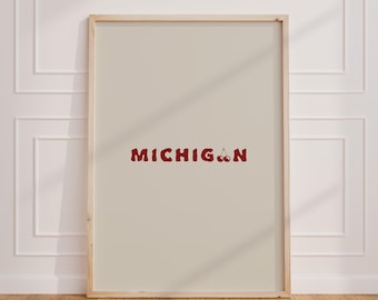 Michigan Print, Cherry Wall Art, Minimalist Cherry, Digital Download, Gift Michigan Wall Art, Retro Michigan Decor, Cute Michigan Local Art