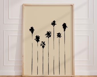 Palm Tree Print, Coastal Wall Art, Boho Beige Color Art Tropical, California Palm Print, Cute Summer Wall Decor, Minimalist Beach Poster