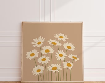 Cream Daisy Print, Cute Flower, Printable Art, Bohemian Daisies, Digital Download, Botanical Poster, Daisies Wall Art, Boho Home, Square Art