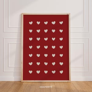 Love Hearts Print, Birthday Gift, Love Wall Art, Romantic Bedroom Print, Valentine Day Gift, Retro Love Poster, Crimson Red, Summer House