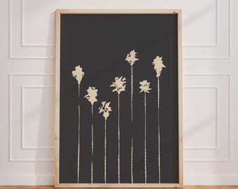 Coastal Palm Tree Print, Black Wall Art, Gold Abstract Art, Retro Beach House Decor, Tropical Neutral Art, Minimal Boho Home Illustration