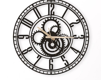 Silent Steampunk Gear Wall Clock: Industrial Metal Decor