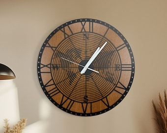Horloge murale en bois de carte du monde, horloge murale de boussole en bois, grande horloge murale, signe de boussole en métal, horloge murale silencieuse, horloges murales en bois