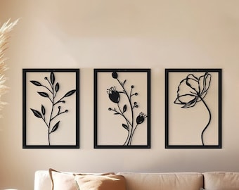 3er Set Blumen Metall Wandkunst, Mohnblumen Metall Dekor, Metall Blumen Schild, Einzigartige Wanddeko, Blumen Metall Kunst, Mohnblumen Dekor