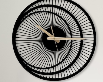 Horloge murale spirale en métal : oeuvre d'art murale noire moderne, anti-clic silencieux