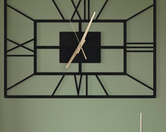 Rectangular Metal Wall Clock: Large Roman Numeral Decor, Silent Non-Ticking