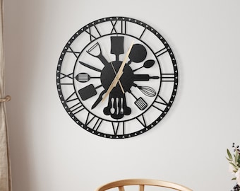 Metal Kitchen Wall Clock, Kitchen Wall Clock, Large Wall Clock, Kitchen Themed Clock, Silent Wall Clock, Home Decor Clocks, Kitchen Gifts