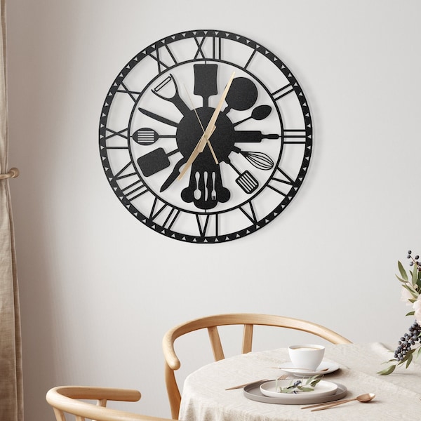 Metal Kitchen Wall Clock, Kitchen Wall Clock, Large Wall Clock, Kitchen Themed Clock, Silent Wall Clock, Home Decor Clocks, Kitchen Gifts