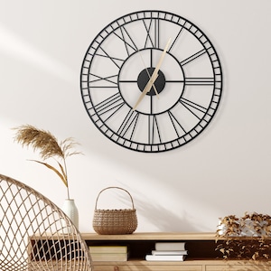 Élégante horloge murale chiffres romains, horloge murale moderne, horloge murale minimaliste, horloge murale unique, cadeaux horloge, horloge murale surdimensionnée, décoration d&#39;intérieur