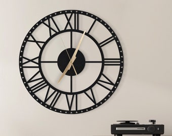 Clock, Large Wall Clock, Retro Wall Clock, Modern Clock, Numeric Vintage Wall Clock, Metal Roman Wall Clock, Best Gift for Mom