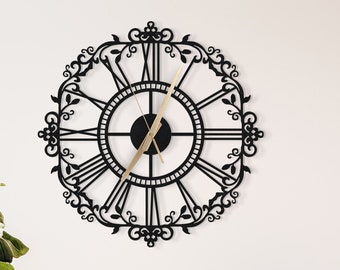 Metal Mandala Clock,Metal Clock With Roman Numerals,Mid Century Themed Metal Clock,Wall Hanging Metal Clock,Farmhouse Clock