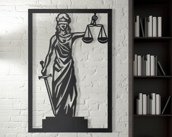 Lady Justice Metal Wall Art, Lady Justice Symbol, Metal Wall Art for Law Offices, Blind Lady Justice Wall Art, Lawyer Gift, Attorney Gift