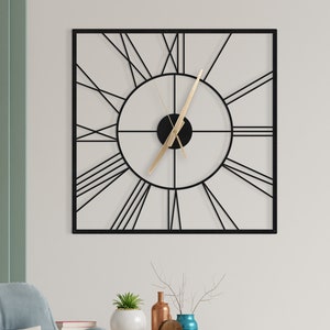 Roman Numerals Metall Wall Clock,Square Metal Wall Clock,Silent Wall Clock,Office Decor Clock