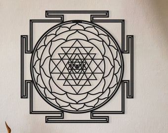 Sri Yantra Wanddekor, Yoga Studio Metallwanddekor, Wandbehang der Heiligen Geometrie, spirituelles Dekor, großes Metallwanddekor