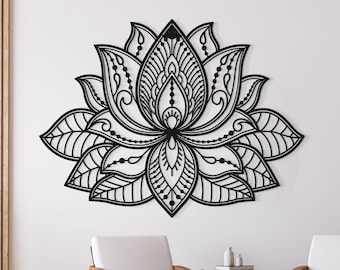 Decorazione murale in metallo con mandala di loto: decorazione zen per yoga
