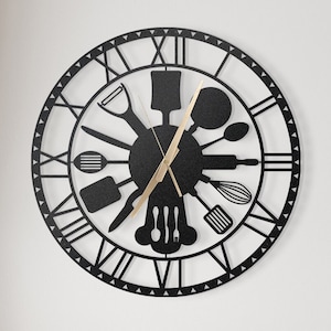 Metal Kitchen Wall Clock, Kitchen Wall Clock, Large Wall Clock, Kitchen Themed Clock, Silent Wall Clock, Home Decor Clocks, Kitchen Gifts