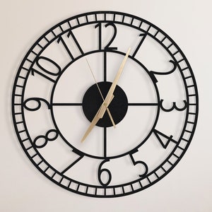 Duży metalowy zegar ścienny z cyframi: cichy, nietykający, nowoczesny wystrój domu