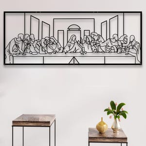 Christian Metal Gift, Jesus Line Art, Jesus Last Supper Metal Wall Art by Leonardo Da Vinci Artwork, Christian Home Decor, Religious Decor