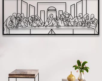 Jesus Last Supper Metal Wall Art: Leonardo Da Vinci Line Art
