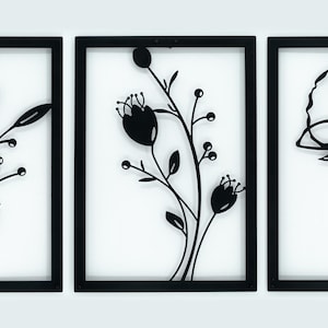 Set of Floral Metal Wall Art, Poppy Flower Metal Decor, Metal Flower Sign, Unique Wall Decoration, Floral Metal Artwork, Poppy Flower Decor