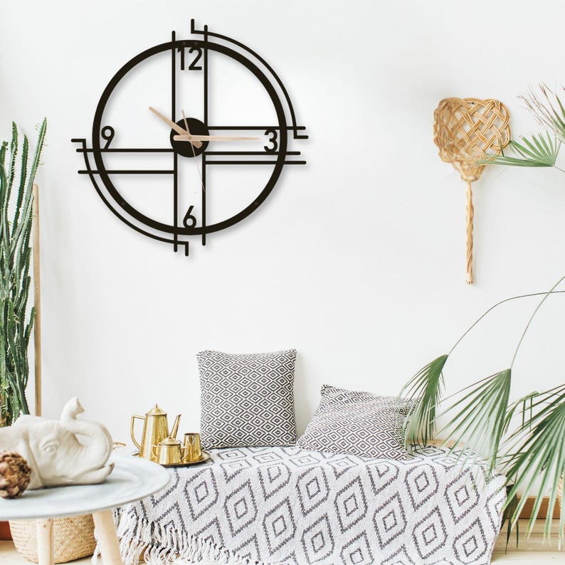 Intersecting Clock Minimalist Black Metal Wall Clock: Oversized Silent Art Decor - Etsy