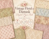 Faded Wallpaper Digital Paper Bundle, Vintage Floral Scrapbook Paper, Shabby Chic Junk Journal Backgrounds
