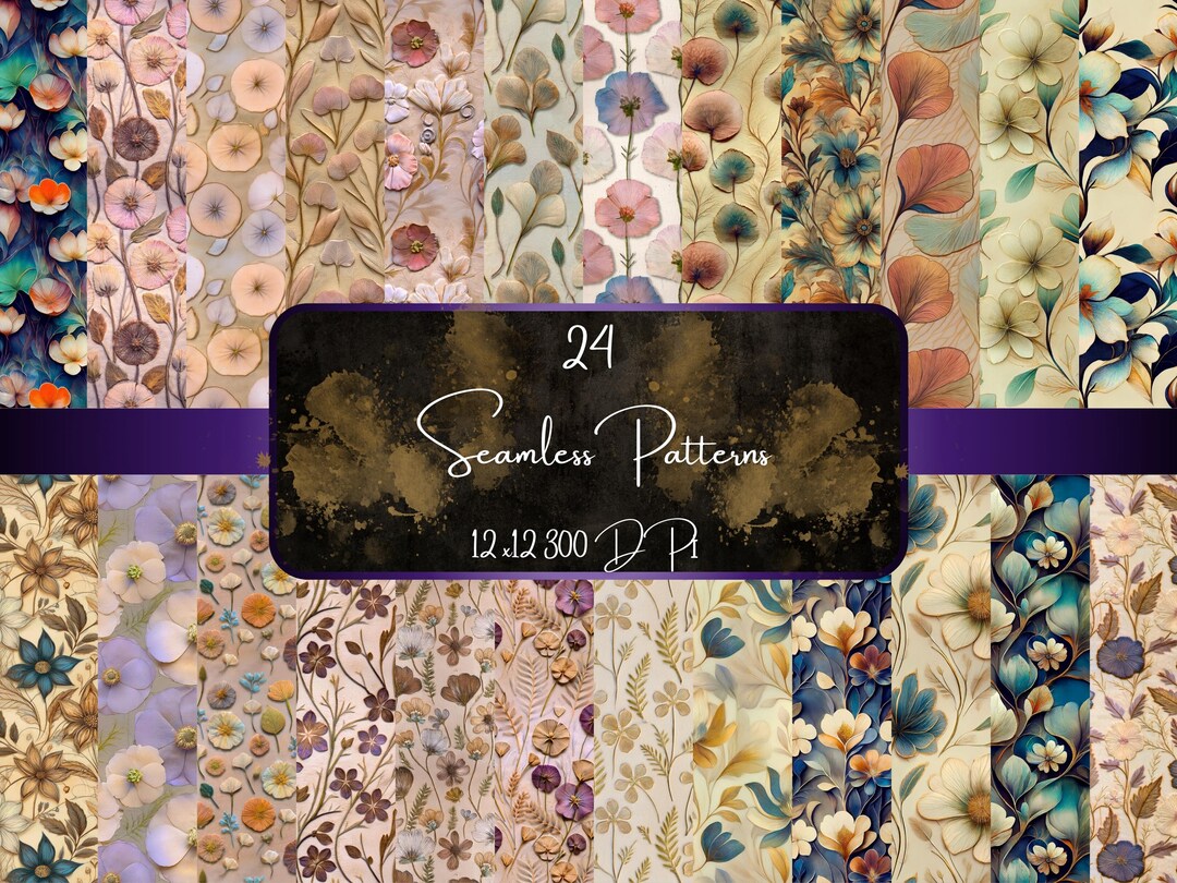 Seamless Floral Digital Paper Pack (24) – Watercolor Botanical Patterns ...