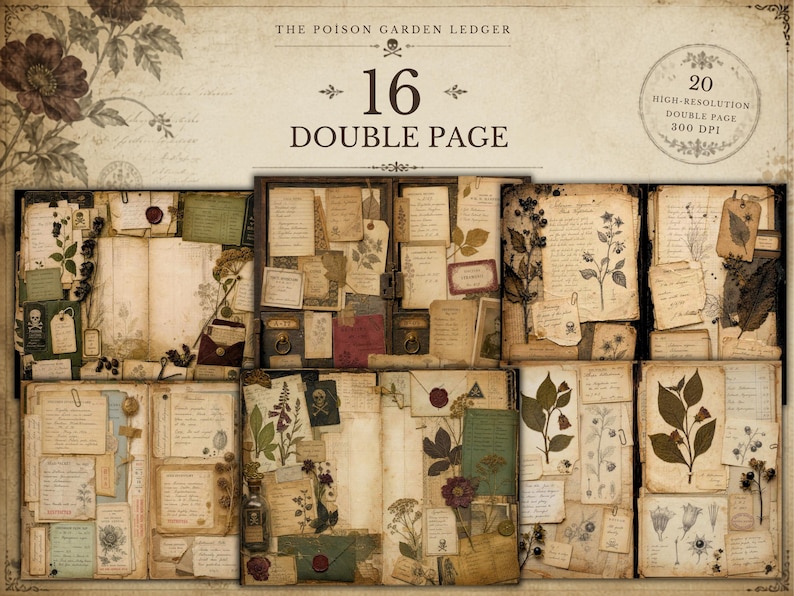 Poison Garden Junk Journal Kit, Dark Botanical Ephemera, Printable Vintage Apothecary Papers, Gothic Journal Cards, Digital Download image 7
