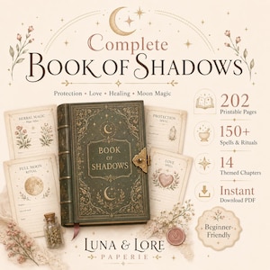 Libro de las Sombras de Brujería imprimible en PDF, más de 150 hechizos, grimorio de 202 páginas.
