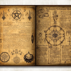 Utskrivbara Grimoire-sidor, Ockult Spellbook, 59 Sidor + 40 Ephemera, Book of Shadows, PDF JPG