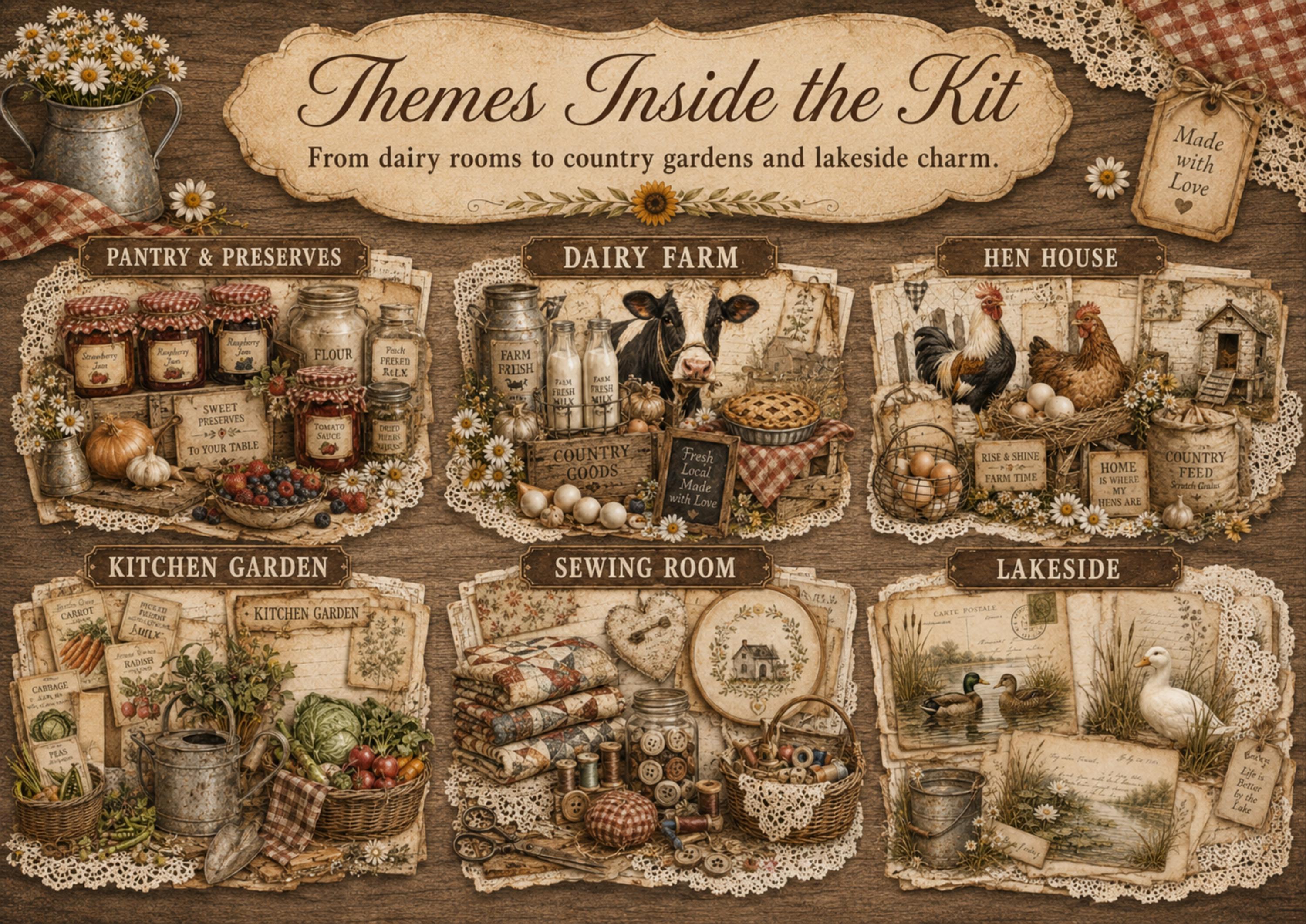 Farmhouse Junk Journal Kit, Printable Rustic Ephemera, Vintage Country ...