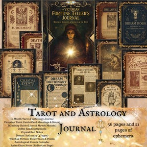 Kit de diario basura de adivinación victoriana: páginas imprimibles en PDF con tarot, astrología, efímeras de quiromancia, grimorios de brujería y descarga digital.