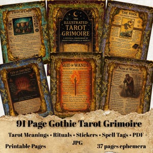 Grimório de Tarô Ilustrado | Livro de Feitiços de Tarô para Imprimir com 91 Páginas + Kit com 37 Itens Efêmeros de Bruxa | Download Digital