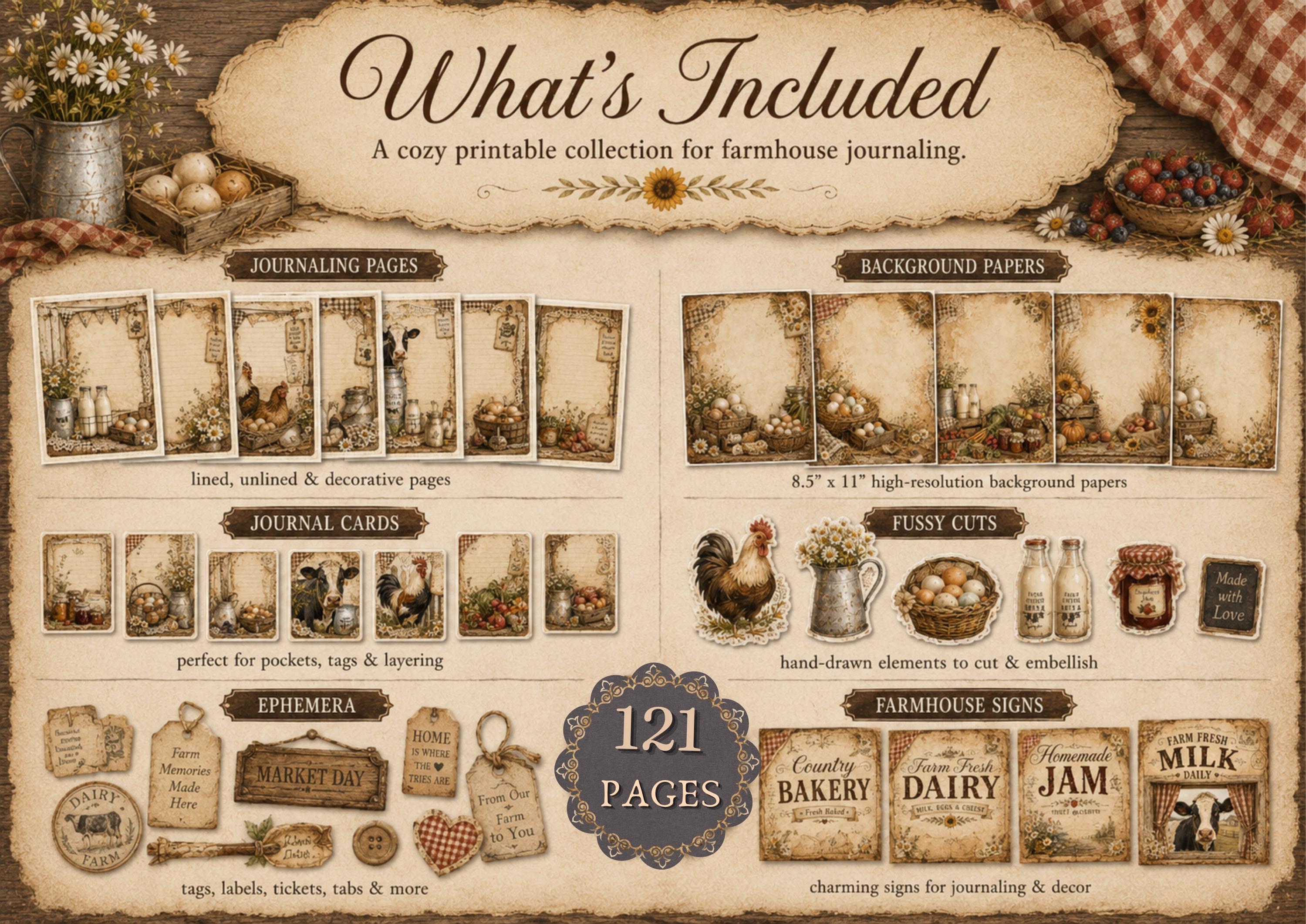 Farmhouse Junk Journal Kit, Printable Rustic Ephemera, Vintage Country ...